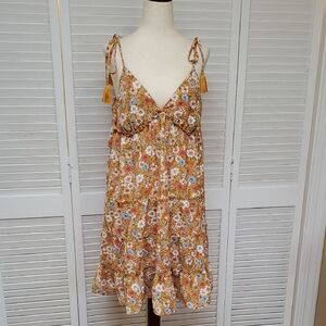 No Comment Boho Chic Floral Sundress with Tassel Tie Straps Size L